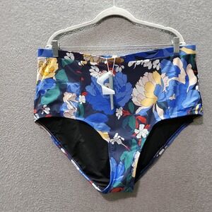 Coastal Blue Women Swimwear 2X Blue Yellow Floral Bikini Bottoms Cheeky NWT